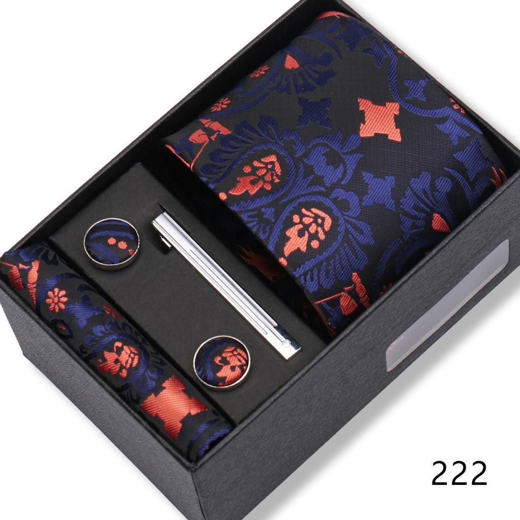 Ensemble Cadeau Boîte Pochette de Costume pour Homme Cravate Rayée Polyester Mode Premium Mariage Affaires