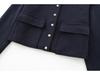 Navy-Style Gold Button High-Waisted Autumn Jacket for Women