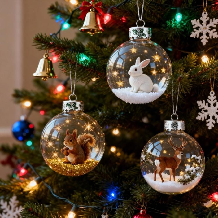 Christmas Wildlife Acrylic Ornament Set Efficient Shatterproof Decors Feature Detailed Animal Silhouettes Designs