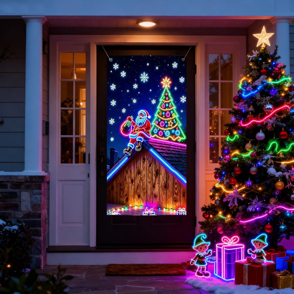 Jul UV Fluorescerande Dörrbanderoll/överdrag Bakgrund/helgdagspartydekoration/Jul Dekorativ Hängande Duk