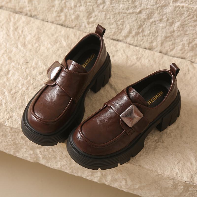 Black Platform Small Leather Shoes Women's Muffin New Shoes Versatile Single Shoes