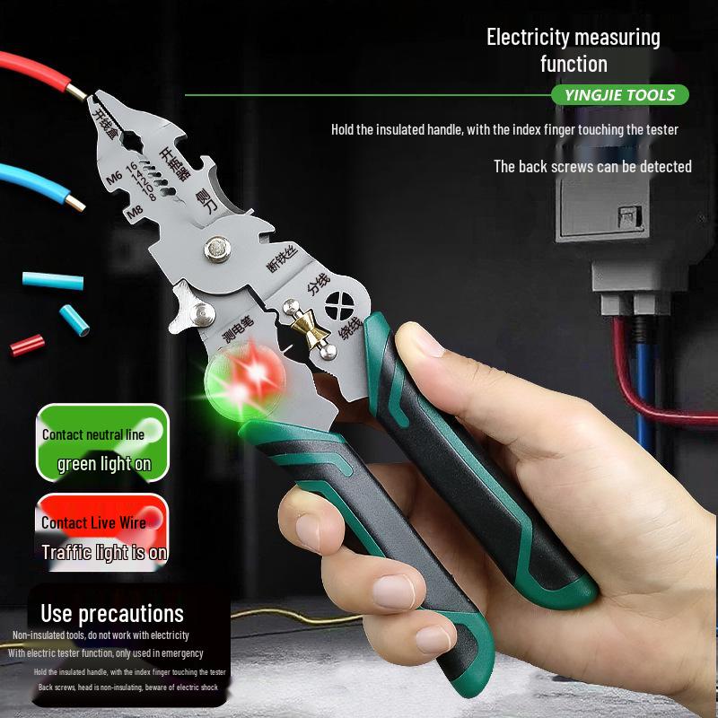 Wielofunkcyjny ściągacz izolacji Yingjie: Szczypce elektryczne do ściągania izolacji, obróbki, cięcia, zaciskania i testowania.