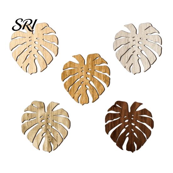 Summer Style Coaster 5Pcs Tropical Leaf Coasters Wooden Drink Mats for Kitchen Bar Table Protection Monstera Shape Heat-Resistant Mat Rustic