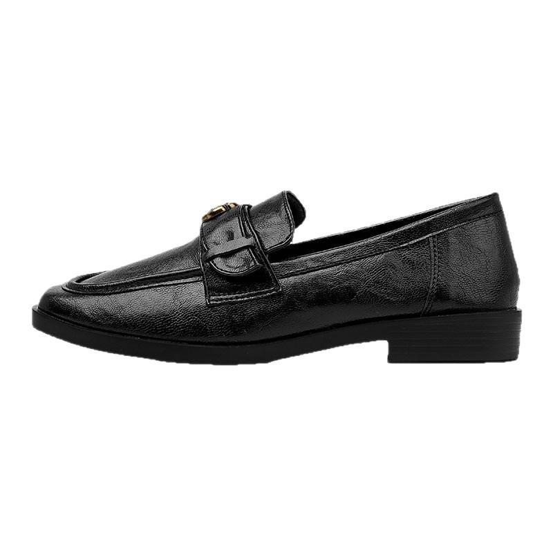 Super soft leather black camellia spring and autumn new one-pedal platform single shoes women