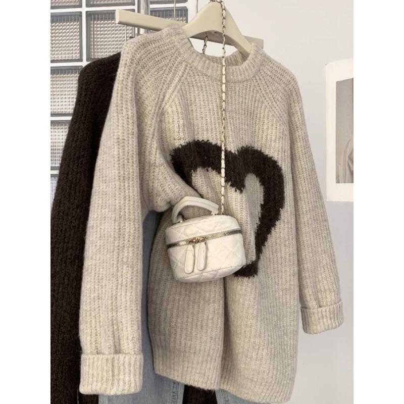 

Apricot love sweater women s winter soft waxy lazy wind pullover knitted sweater thickened medium and long outer wear autumn and winter XL абрикосовий