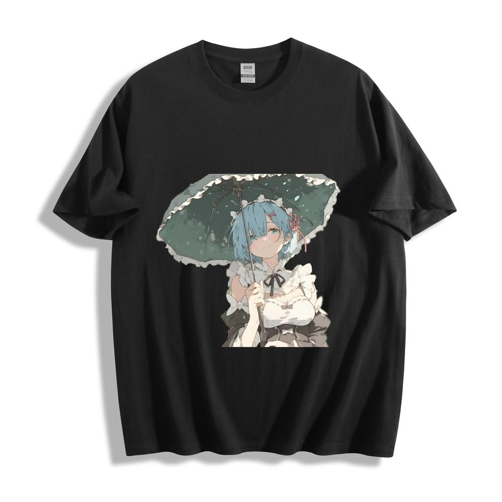 

Re:Zero Rem Umbrella T-Shirt - Rainy Day Maid Design Unisex Tee 4XL