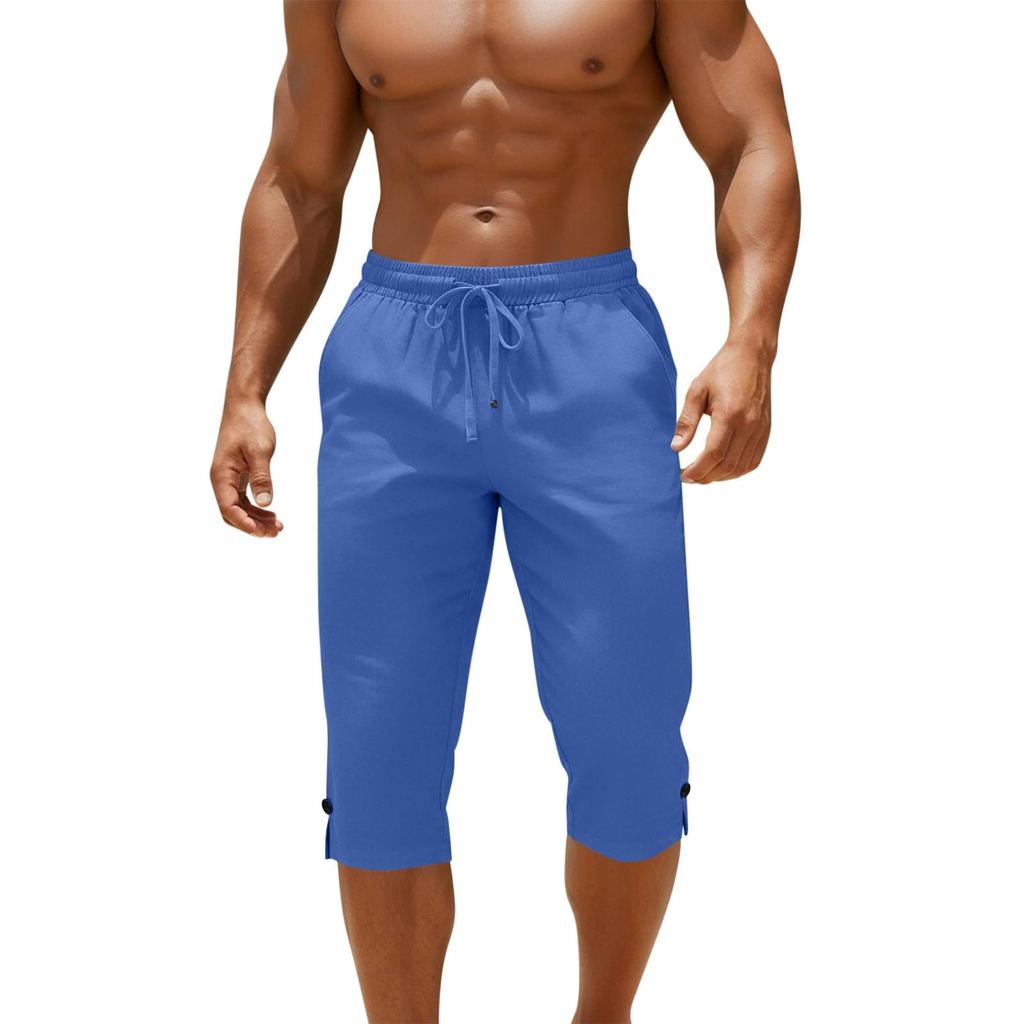 Men Drawstring Waist Capri Pants Relaxed Fit Lightweight Cropped Trousers with Adjustable Hem for Everyday Wear