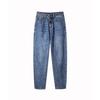 Women's Retro High-Waist Elastic Jeans - Slimming, Straight-Leg, All-Cotton, Loose Fit, Classic Chinese Style.