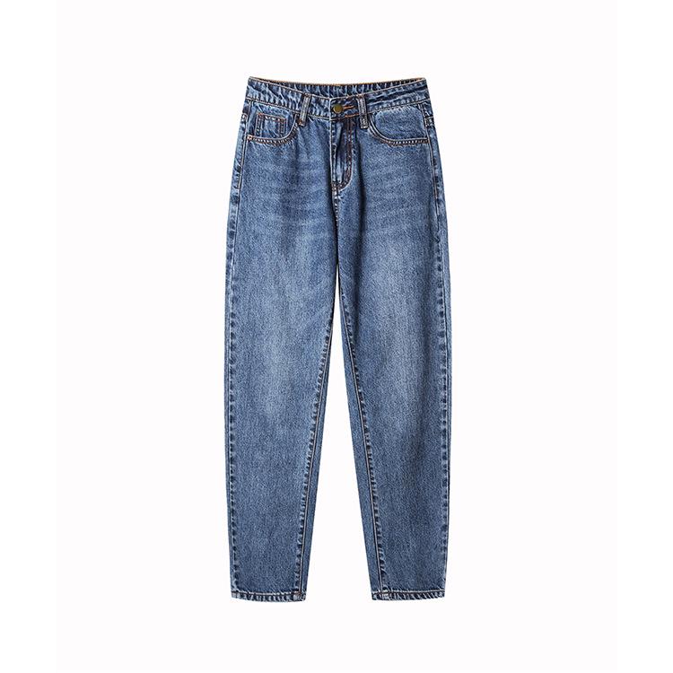 Women's Retro High-Waist Elastic Jeans - Slimming, Straight-Leg, All-Cotton, Loose Fit, Classic Chinese Style.