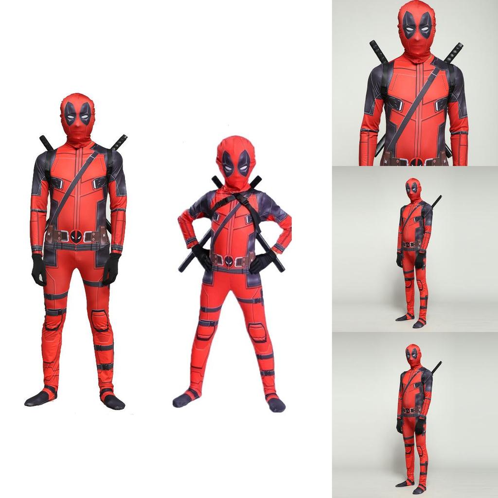 Deadpool Cosplay Jumpsuit With Polyester Spandex For Kids Halloween Party