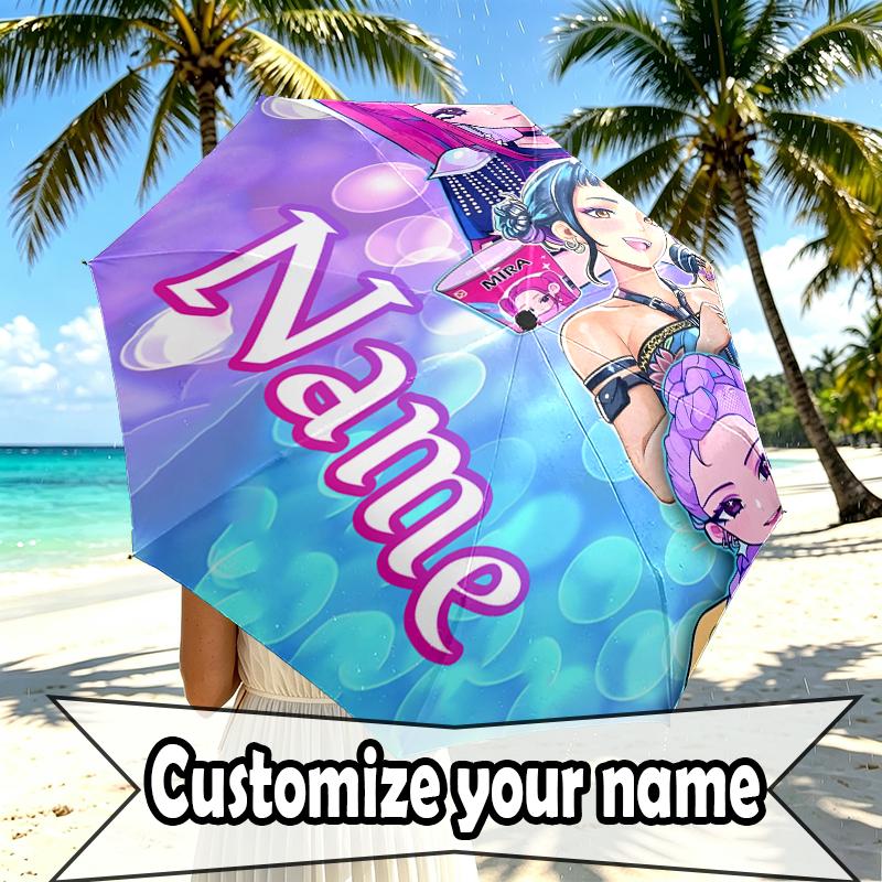 Custom Name Personalized KPop Demon Hunters Print Umbrella, Auto Open Close, 8‑Rib Sturdy Frame, Commute Camping Hiking Use, Birthday Gift