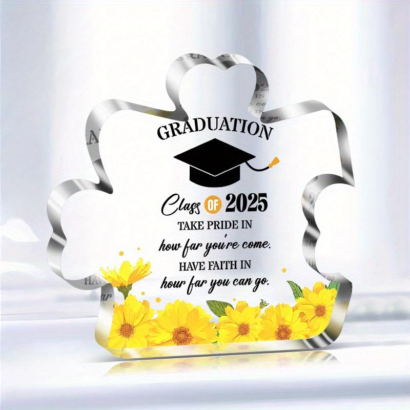 1pc Graduation Class of 2025 Acrylic Decorative Plaque with Yellow Flower Design - Take Pride in How Far You ve Come Inspirational Message 11.2*11.9cm