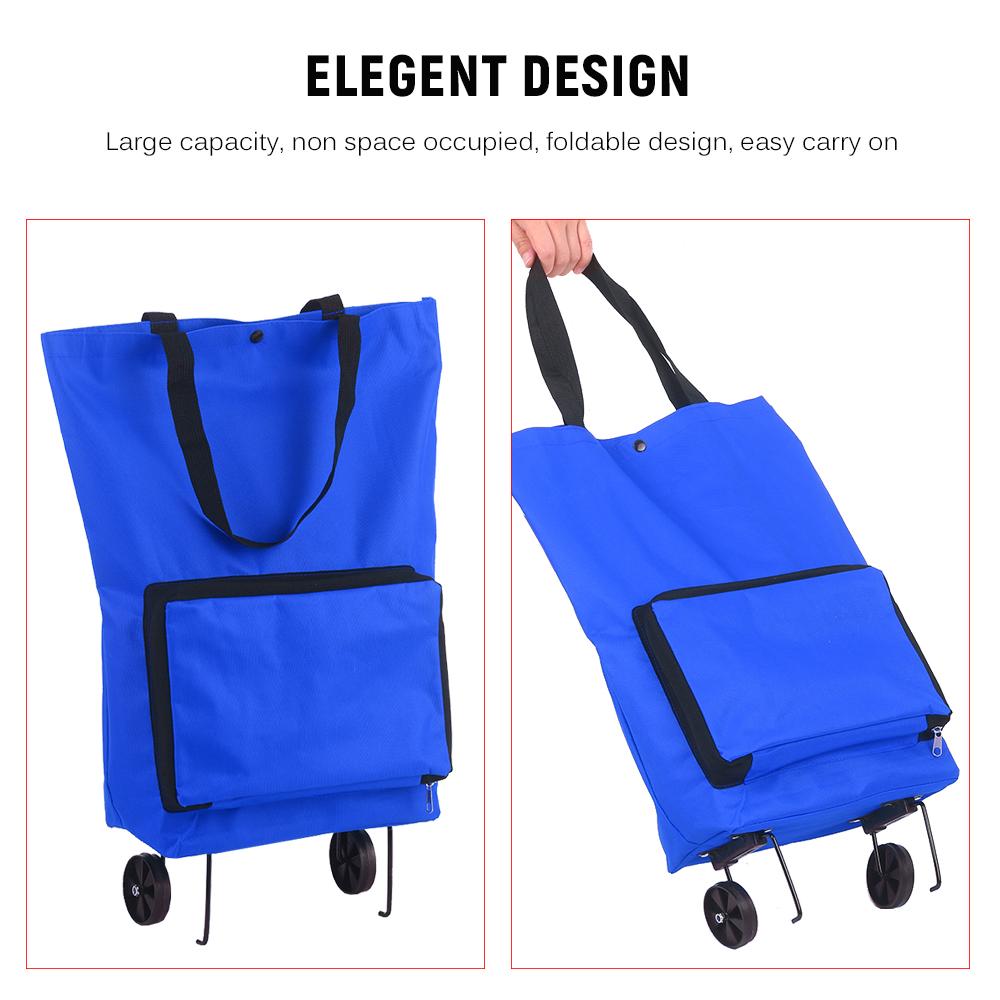 Foldable Shopping Trolley Bag with Wheels Collapsible Shopping Cart Reusable Foldable Grocery Bags Travel Bag Green