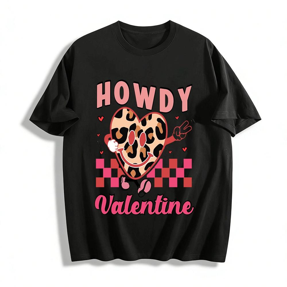Howdy Valentine Leopard Print Heart Graphic Casual Tee Pure cotton T-shirt XXS