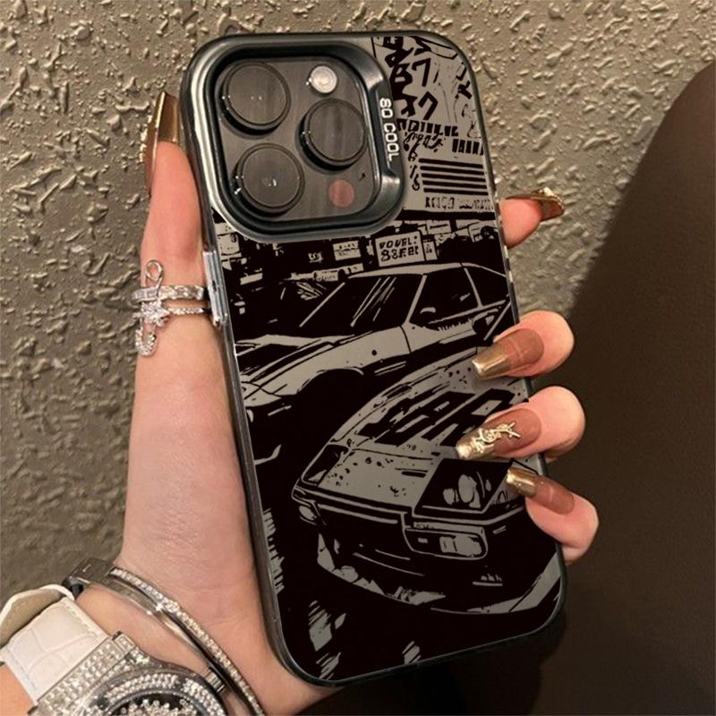 Fashionable Car Print Electroplate Silver IMD Phone Case For iPhone 16 11 12 13 14 15 Pro Max 7 8 Plus X XS XR Shockproof Cover