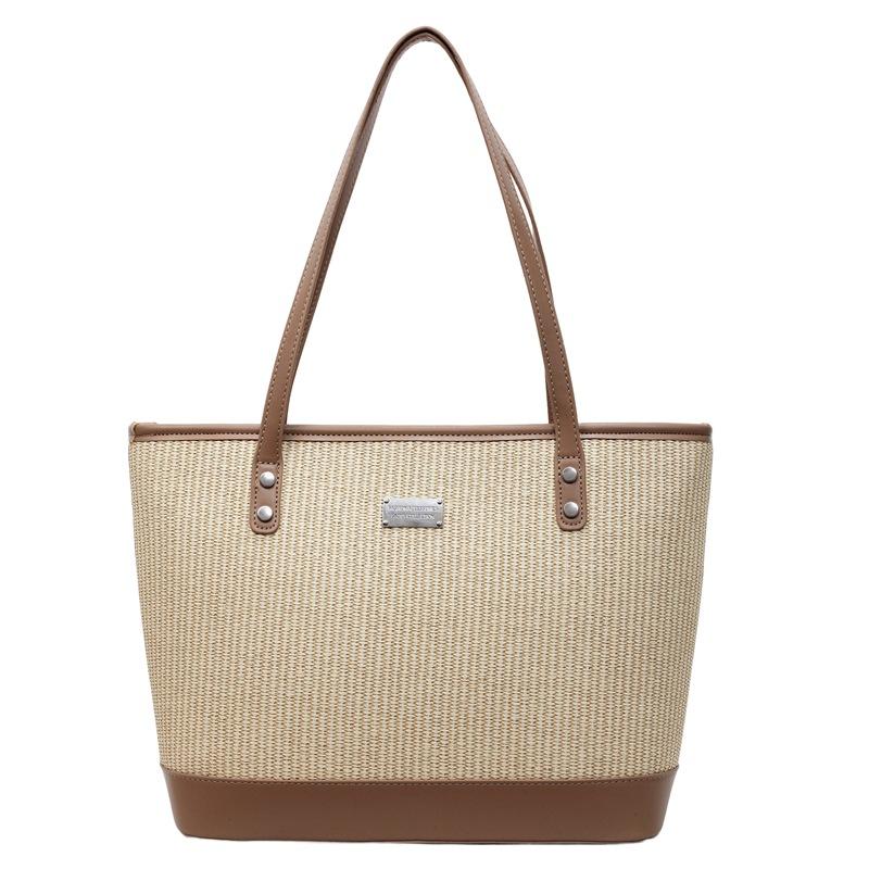 Summer new niche fashion contrasting color straw woven portable shoulder crossbody large capacity tote bag