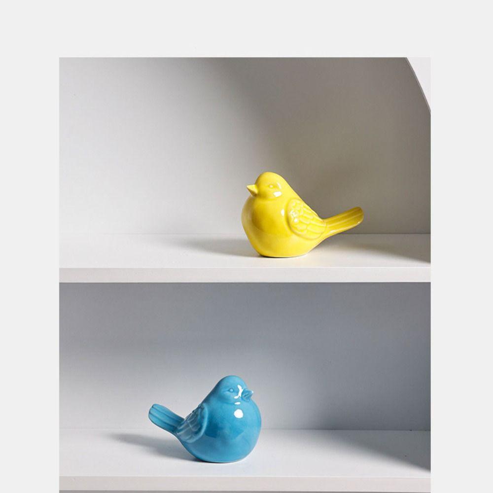 1/2pcs Ceramic Porcelain Bird Figurine Statue Yellow/Blue Home Decor Bird Ornaments Living Room