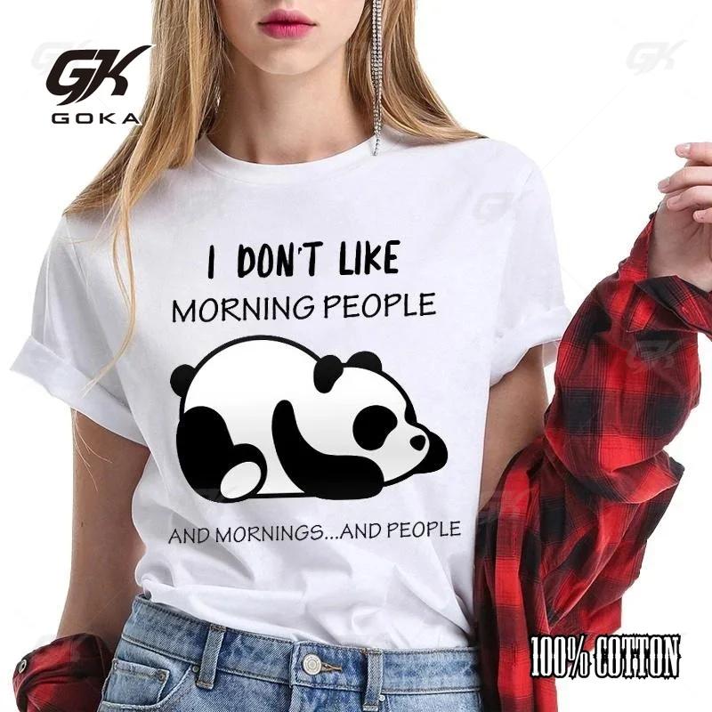 

Cute Panda I Don t Like Morning People Printed Cotton T shirt For Women Short Sleeve Funny Round Neck Tees Shirt Casual T shirts 4XL