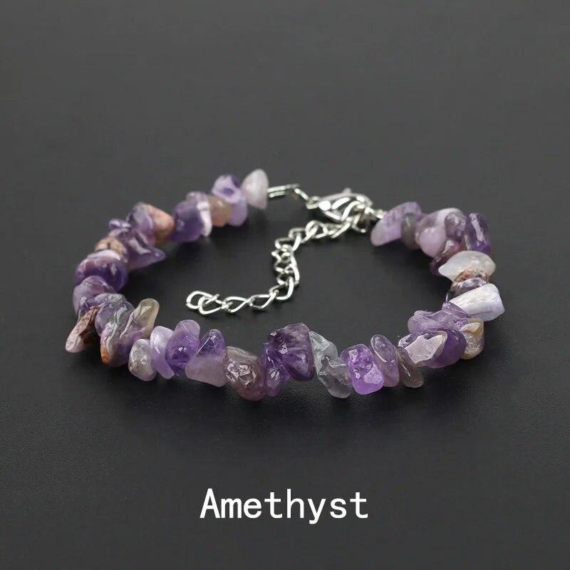 Natural Crystal Gemstone Irregular Energy Stone Bracelet Beads Chips Jewelry Amethys Aquamarine Rose Quartz Bracelets for Women