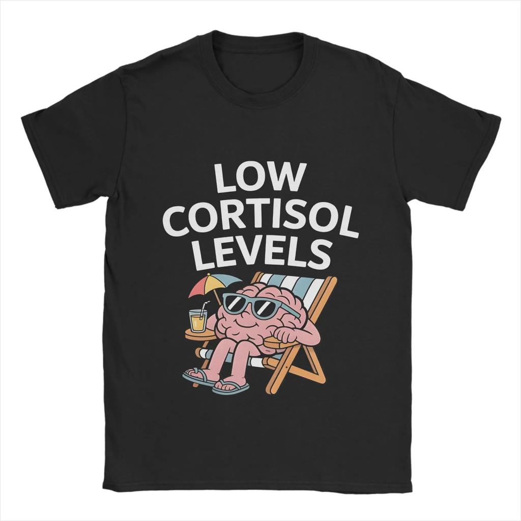 Low Cortisol Levels T Shirt Summer Popular T-Shirts Men's Cotton O-Neck Oversize Top Tees Short-Sleeved Aesthetic Tops