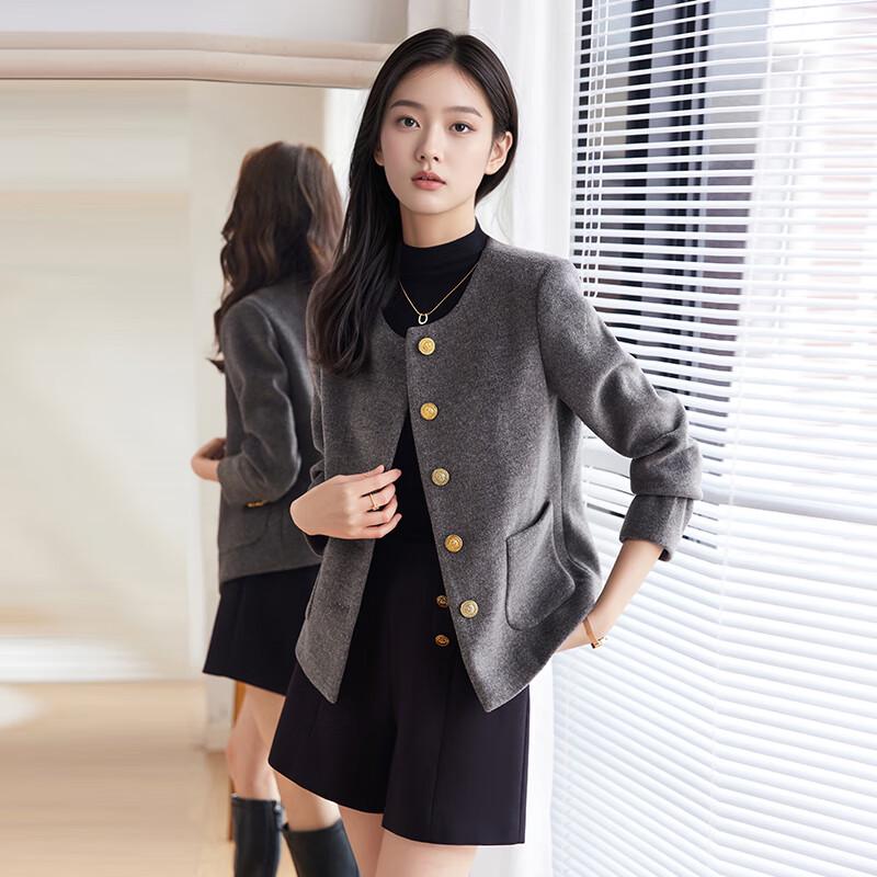 Women's Elegant Gray Tweed Blazer