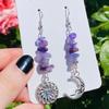 Bohemia Temperament Sliver Color Human Face Sun Moon Irregular Purple Crystal Asymmetrical Dangle Earrings for Women Jewelry