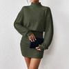 European and American autumn and winter new high-necked hip-wrapped dress long-sleeved pit strip knitting sexy temperament style