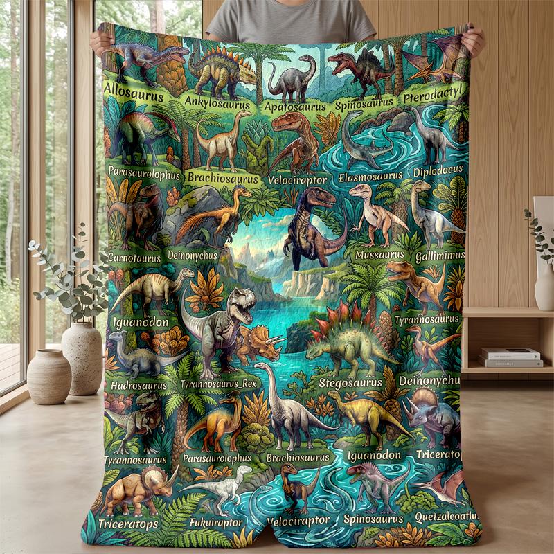 Dinosaur Jurassic Adventure Blanket Personalized Name Flannel Blanket Soft Cozy Plush Throw for Sofa Bed Lightweight Home Decor