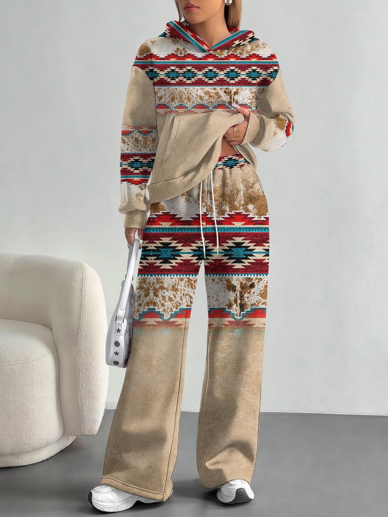 European And American Autumn And Winter Casual Long-Sleeved Suit Women'S Bohemian Hooded Sweater Trousers Two-Piece Set