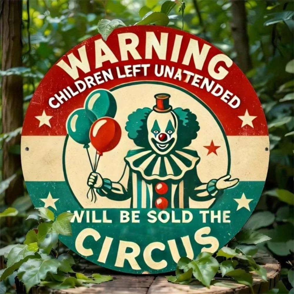 Evil Clown Metal Tin Sign Round Wall Art 7.8x7.8 Inch Home Bar Garden Decor