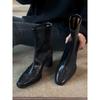 High Heel Short Boots Women'S French Retro Square Head Elastic Skinny Boots Back Zipper Thick Heel Martin Boots