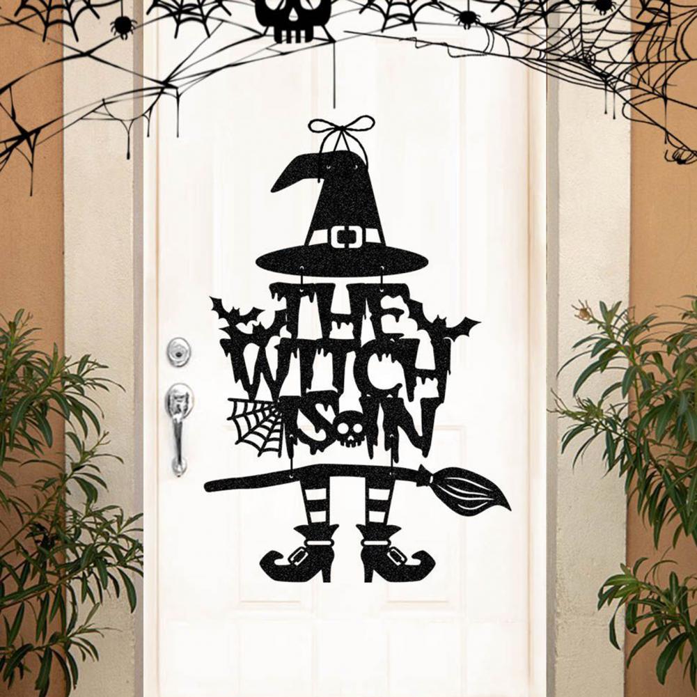 Witch-themed Decor Spooky Witch Leg Hat Broomstick Halloween Door Sign for Indoor Outdoor Decor Farmhouse Witch for Home