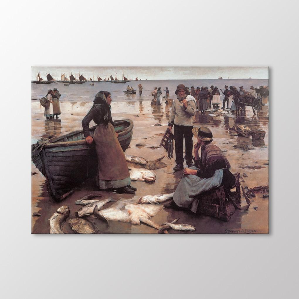 

Продажа рыбы на пляже картина