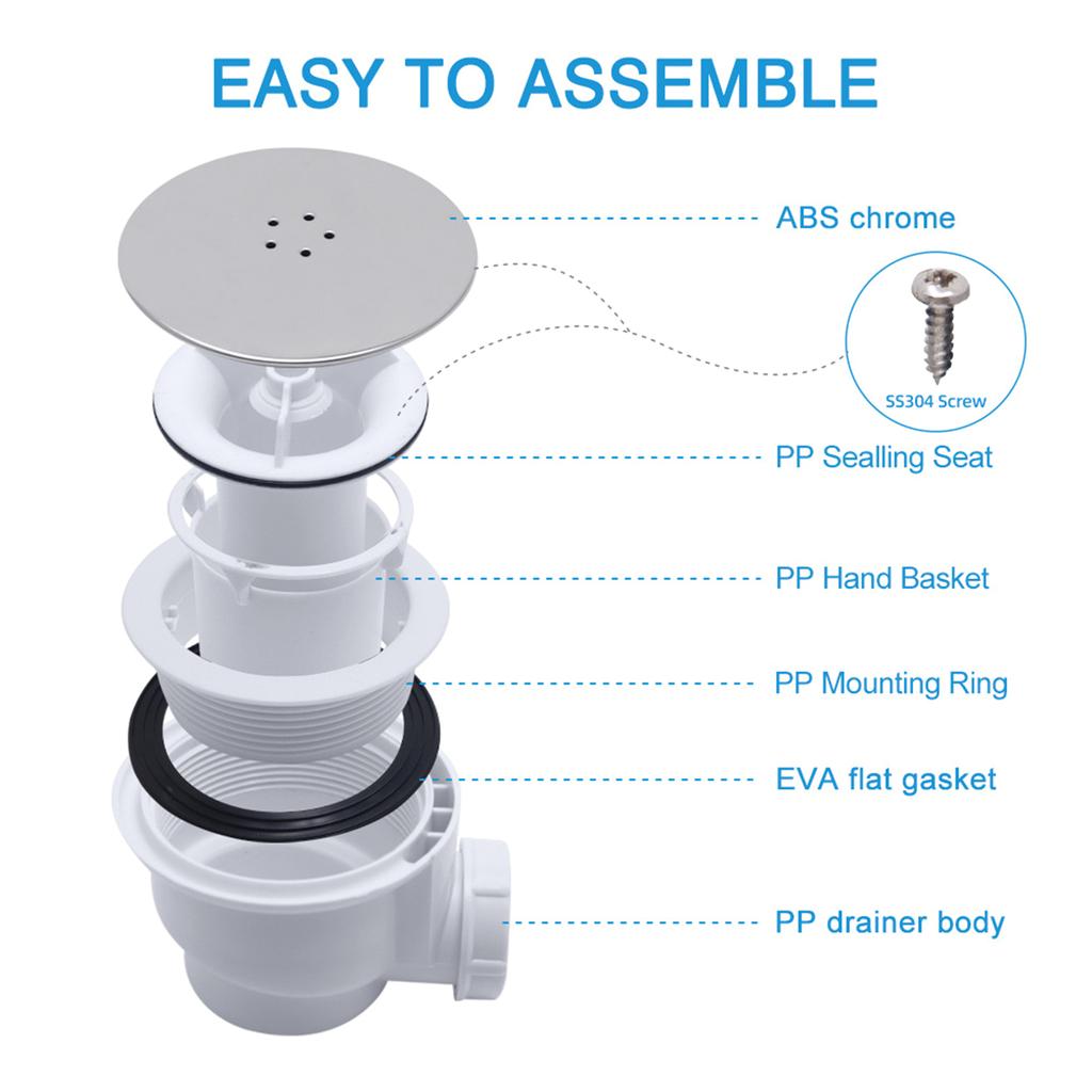 Low Profile Shower Drain Trap Replacement Bathroom Tray Waste Drain Trap Shower Base Drain for Side Outlet Drain