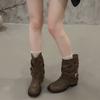 Knight boots retro cowboy boots heap boots women's autumn and winter western new pleated mid-tube boots pant tube babes