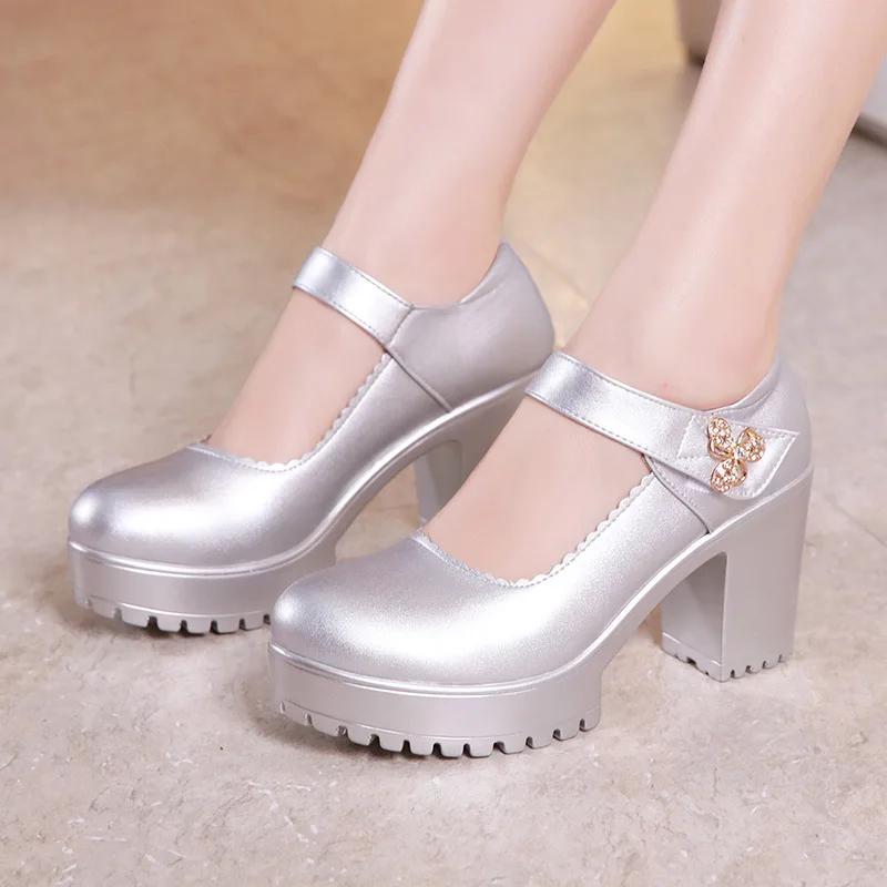 5 8 10cm Small Size 32-43 Shallow Med Block Heels Mary Janes Wedding Shoes Bride Fall 2025 Thick Bottom Platform Pumps Model Mom