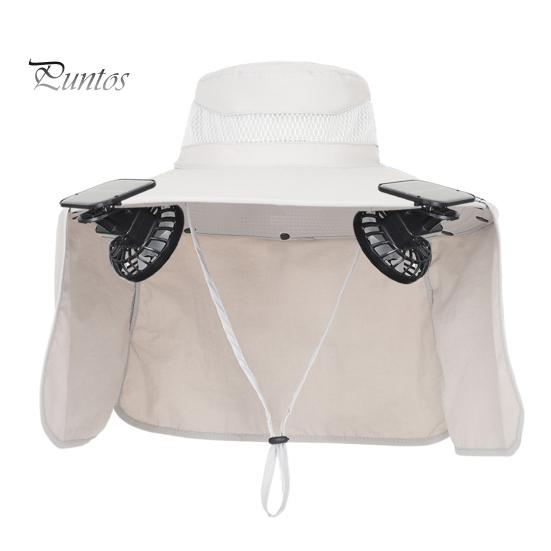 Solar Fan Hat with Neck Flap UPF 50+ UV Protection Hat with 2 Solar Fans Breathable Men Summer Outdoor Activities Fishing Wide Brim Bucket Cap