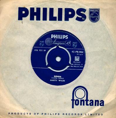 7inch Record MARTY WILDE  Donna 45PB902 PHILIPS 1959 UK Rock Used