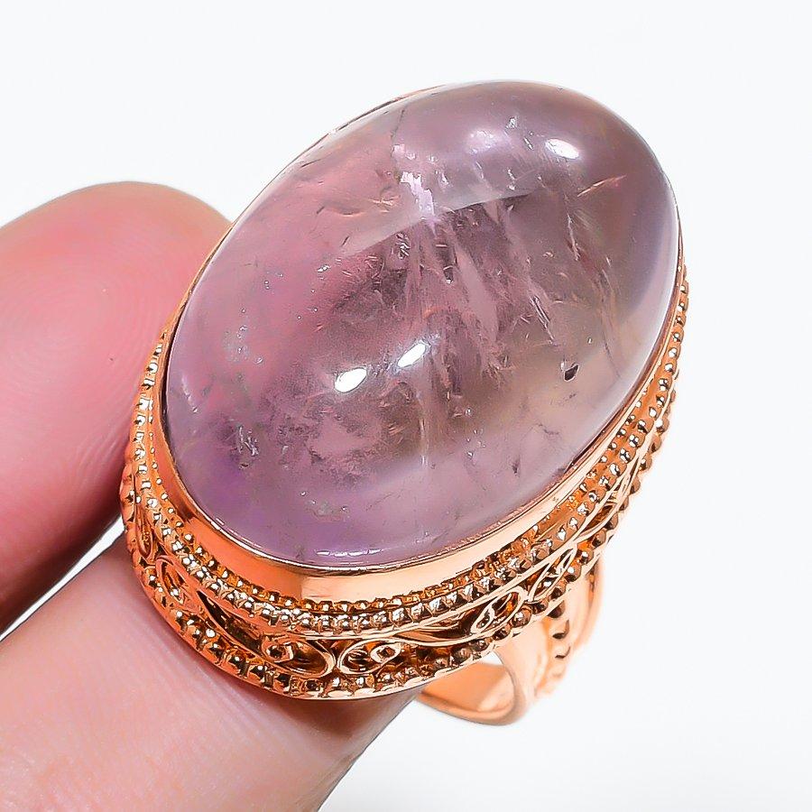 Natural Rose Quartz Gemstone 925 Sterling Silver Jewelry Ring Size 8.5 AR-18249