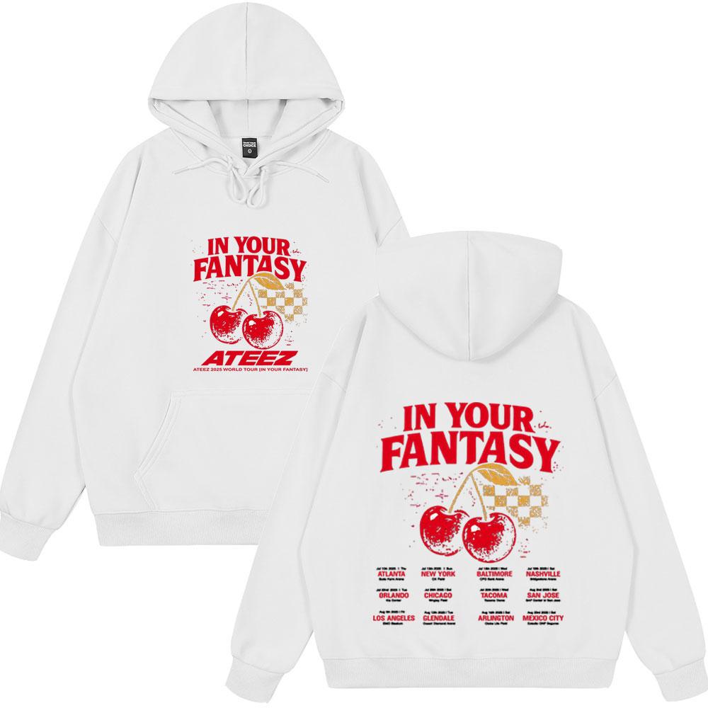 Ateez 2025 World Tour in Your Fantasy Tour Cherry Vintage Tops Korean Kpop Fashion Hoodies Men's Women Hoody Vintage Style Wears