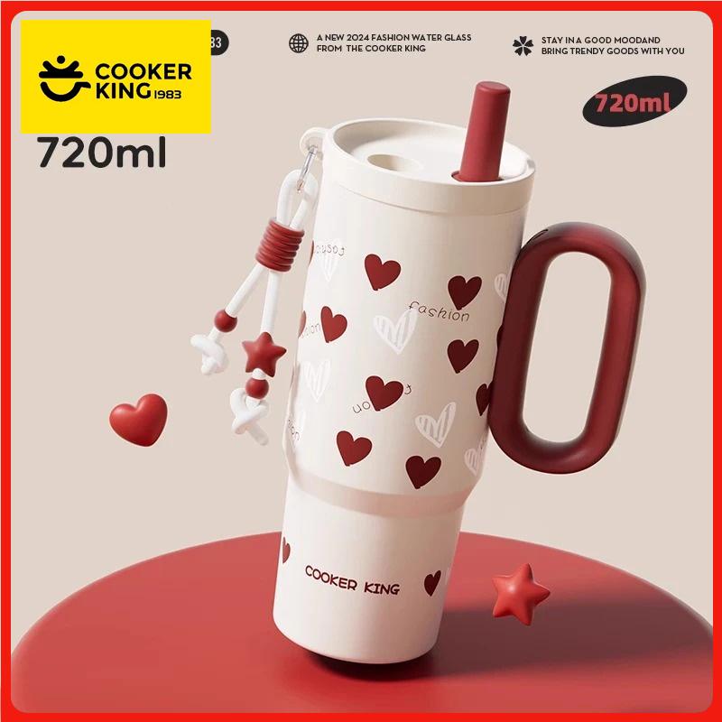 COOKER KinG 720ML Car Thermal Mug 316 Stainless Steel  Straw Insulated Ice Cup Tumbler with Handle Stylish Insulated Coffee Cup