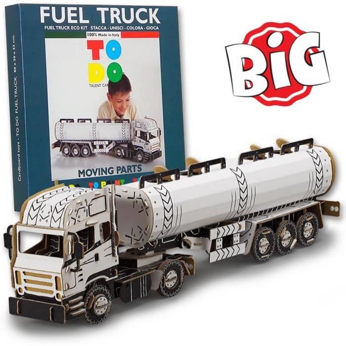 Kits à monter - Camion citerne en kit carton à colorier et à monter sans colle - 158 pièces - 80 x 20 x 23 cm TODO