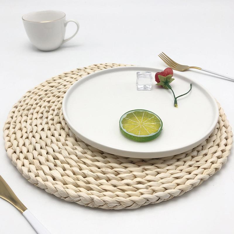 6 Stück Weben Rattan Rund Natürliche Stroh Tischsets Tassenmatte für Esstischmatten