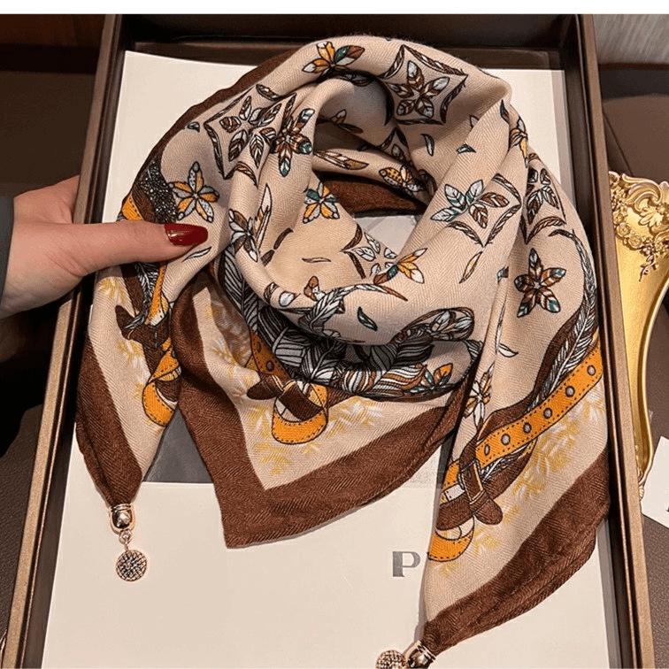 Women's Autumn/Winter Versatile Silk Scarf - Fashionable, Warm Magnetic Buckle Korean Square Design