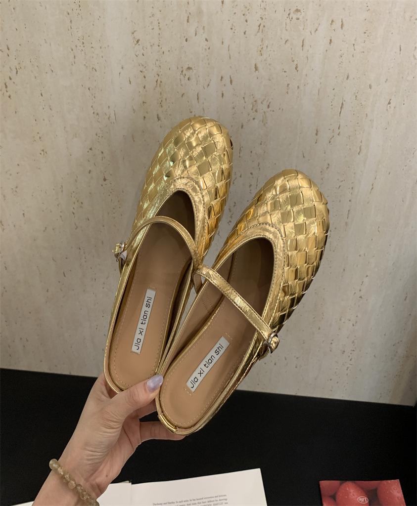 2025 Summer New Hand-woven Roman Shoes Square Head Shallow Mouth Soft Sole Word with Flat Bottom Mary Jane Single Shoes Women