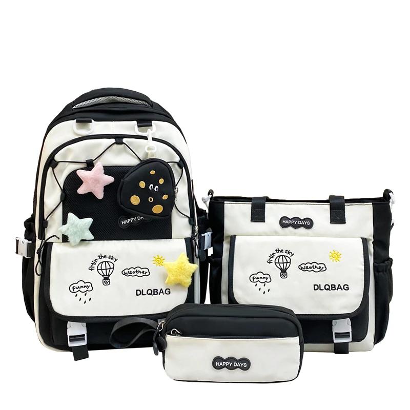 

Cartoon Color Matching Nylon Schoolbag Set Large Capacity High Quality Multifunctional Durable Backpacks for Women 2025 Hot Sale чёрный
