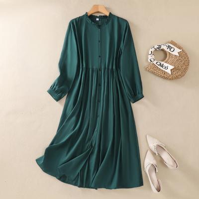Robe d'automne artistique ample à manches longues et couleur unie avec empiècements pour femmes