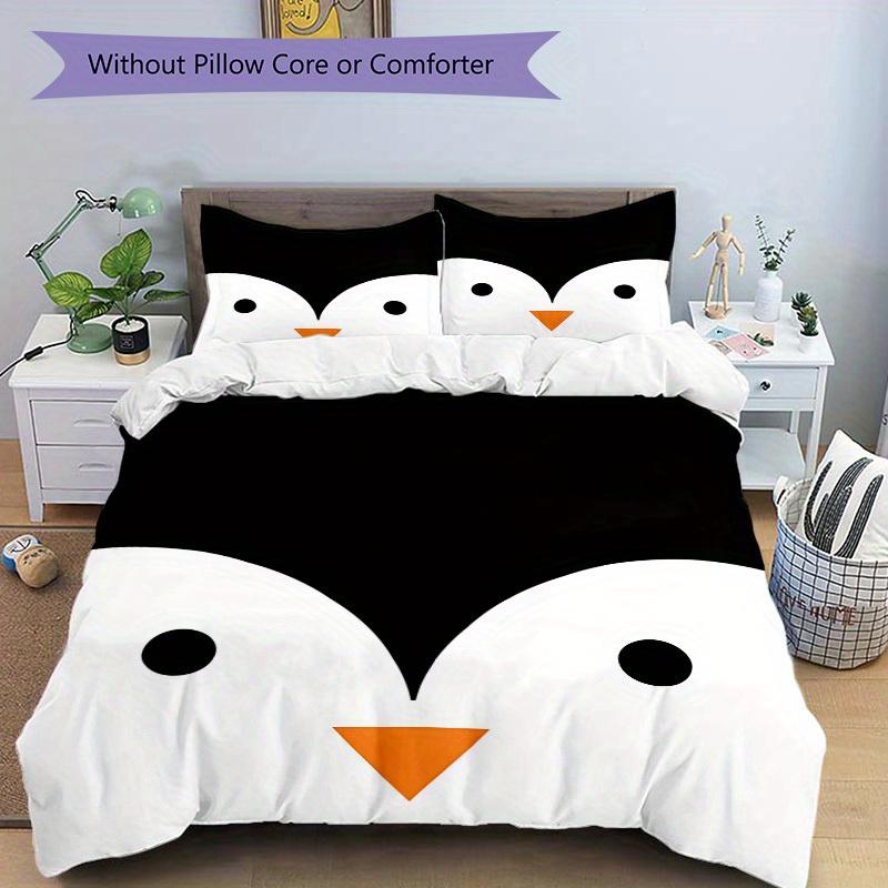 3pcs Set Penguin Minimalist 1 Quilt Cover + 2 Pillowcases, All Seasons Bedroom Setting, Perfect for Home and Dorm Decor