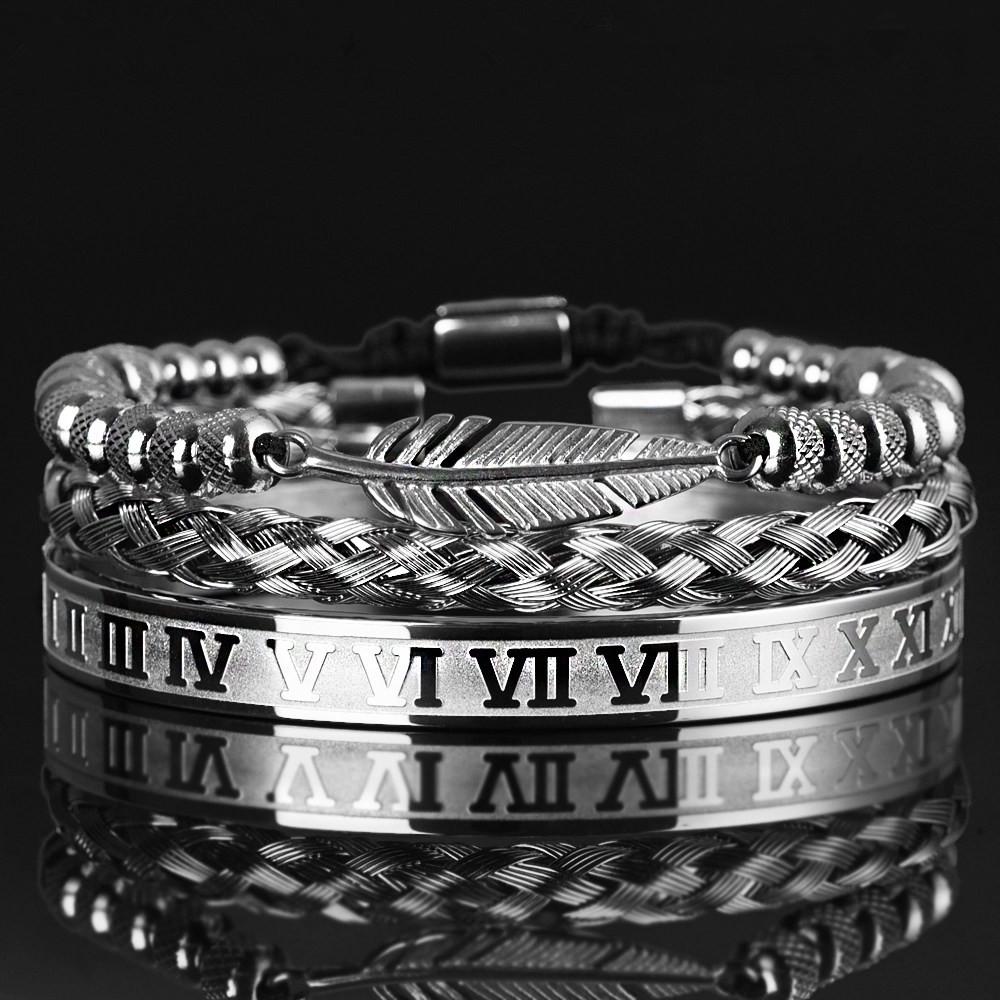 2026 Feather Bracelet European and American Reticulated Roman Numeral Bracelet Set