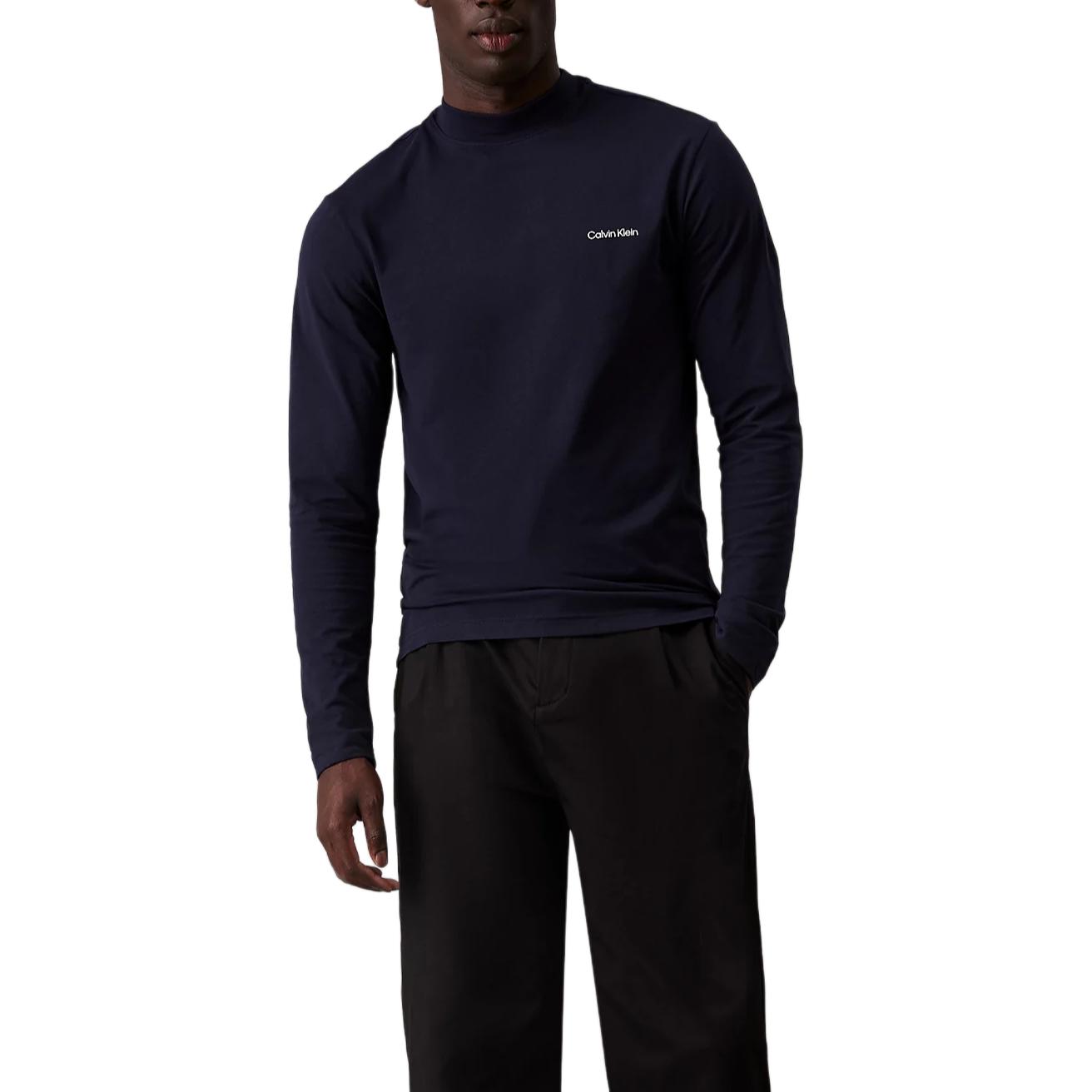 

Calvin Klein Однотонная футболка с надписью, удобная, простая, с круглым вырезом и длинным рукавом, мужские топы, темно-синий K10K110179-CHW XL